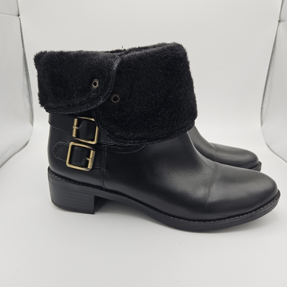 Naturalizer Metro water resistant foldover moto boot black faux leather size 10